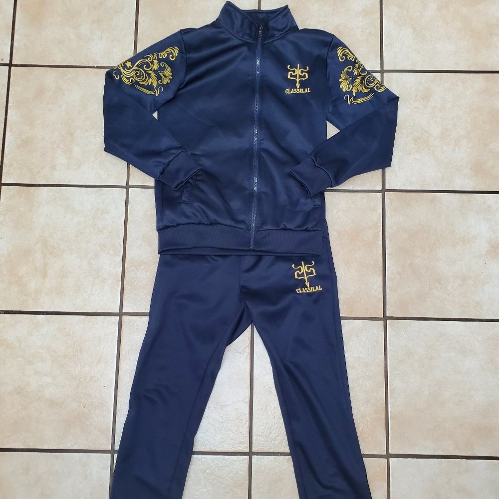 TRACK SUIT Blue Classilal Zipper JACKET Jogger Stretch PANTS Suit SET